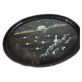 Vintage Korean Najeon Chilgi Mother of Pearl Inlaid Lacquer Tray Dated 1965