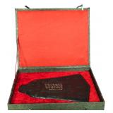 Chinese Carved Dark Stone Scholars Bell Shaped Inkstone in Presentation Box