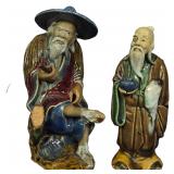 A Pair of Chinese Shiwan Glazed Pottery Mudmen Figurines