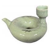 Celadon Glazed Torus Shaped Oil Lamp with Underglaze Decoration