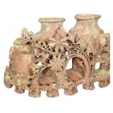 Chinese Carved Mottled Soapstone Triple Vessel Vase