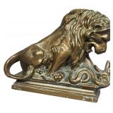 Cast Metal Lion and Serpent Sculpture