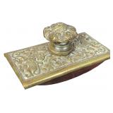 Ornate Renaissance Revival Cast Brass and Wood Desk Rocker Blotter