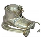 Frank S. Burgess Silver-Plated Victorian Ice Skate and Horseshoe Novelty Inkwell