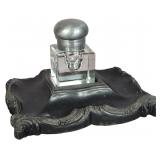 French Rococo Revival Gutta-Percha and Crystal Desk Inkwell Set