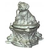 Late 19th Century Figural Spelter Inkwell Depicting a Dog Playing Bagpipes