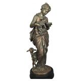 J. V. Moreau French Patinated Spelter Sculpture of a Young Woman with Goats