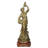 French Art Nouveau Gilded Spelter Figural Clock Topper on Award Base Dated 1907