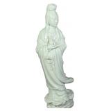 Large Dehua Blanc de Chine Porcelain Guanyin Figure with Bo Ji Yu Ren Mark
