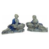 A Pair of Porcelain Figural Sweetmeat Dishes