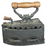 European Charcoal Heated Cast Iron Flatiron with Gargoyle Handle Support