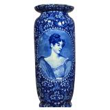 Empire Porcelain Co. English Blue and White Transferware Portrait Bud Vase