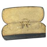Antique Gold-Toned Pince-Nez Eyeglasses with F. G. Nordstrom Optician Case