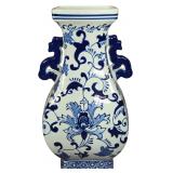 Vintage Chinese Blue and White Porcelain Quadrangular Vase