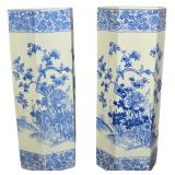 A Pair of Chinese Blue and White Porcelain Hexagonal Vases