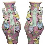 A Pair of Chinese Polychrome Porcelain Fertility Vases