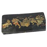 Late Edo to Meiji Period Japanese Black Lacquer Narrative Stationery Box