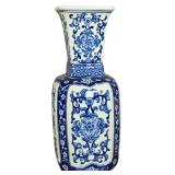 Chinese Blue and White Porcelain Square Chinoiserie Vase
