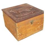 Victorian Wooden Collar Box with Gutta Percha Dog Motif Lid