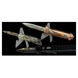 Three OTF Automatic Knives Including Solo Eagle Warrior and Lion Head Models