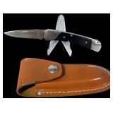 Vintage Buck 501 Micarta Squire Folding Lockback Knife and Leather Sheath
