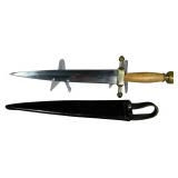 Medieval Style Quillon Dagger with Wood Grip and Leather Scabbard