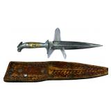 Vintage Mexican Eagle Head Pommel Souvenir Dagger with Leather Sheath