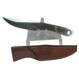 Vintage Gil Hibben United Cutlery UC456 Stainless Steel Throwing Knife with Leather Sheath