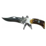 Folding Utility Pocket Knife with Integrated Compass and LED Flashlight