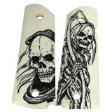 A Pair of Hogue Scrimshaw Polymer Grim Reaper 1911 Grips