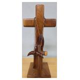 Artisan Wood Carved Cross With Pendants