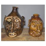 Early W.T. McLennan Folk Pottery Face Jug Lot of 2