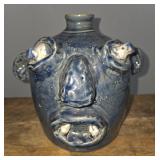 Jerry Brown Blue Folk Pottery Face Jug