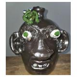 Jerry Brown Folk Pottery Face Jug with Frog