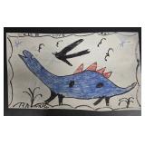 RA Miller Folk Art Dinosaur Painting on Tin