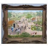 Jeannette Dingler Black Americana Man Farming Folk Art Painting