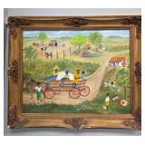 Jeannette Dingler Black Americana Family Farming Folk Art Painting