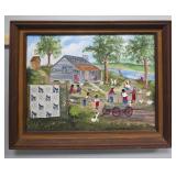 Jeannette Dingler Black Americana Family Picnic Folk Art Painting