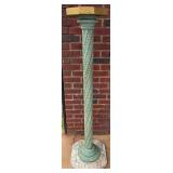 Teal Colored Wood Carved Pillar