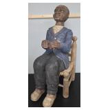 African American Folk Carved Boy Sitting In Chair