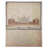 View Of The Taj Mahal, Indian Company School, 19th C. Ink And Watercolor On Paper