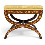 Antique Dutch Tulip Marquetry Curule Stool