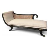 Regency-Style Ebonized And Caned Chaise With Brass Mounts