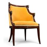 Empire Style Mahogany Lotus-Form Armchair with Brass Wreath Mounts, 19th Century