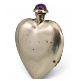 Sterling Silver Heart Form Perfume Bottle With Amethyst Stopper