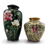 Two Japanese Cloisonne Enamel Vases, One With Silver Rim