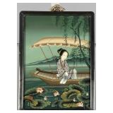 Chinese Reverse Glass Painting, Woman In Boat