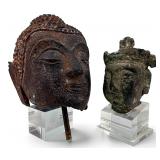 Two Asian Bronze & Iron Buddha Heads