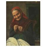 Claudio Rinaldi (Italian, 1852-1925), Old Woman Sewing, Oil On Canvas