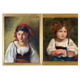 Two Continental School Portraits of Young Girls, 19th Century, Oil On Canvas